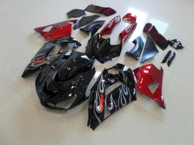 Carene Moto Kawasaki ZX14R ZZR 1400 2006-2011 - Nero Nd Rosso Argento Fiamma