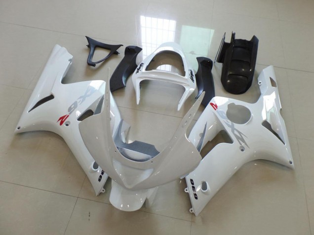 Carene Moto Kawasaki ZX6R 2003-2004 - Bianco con Argento Decalcomanie Carene Moto Kawasaki ZX6R 2003-2004 - Bianco con Argento Decalcomanie